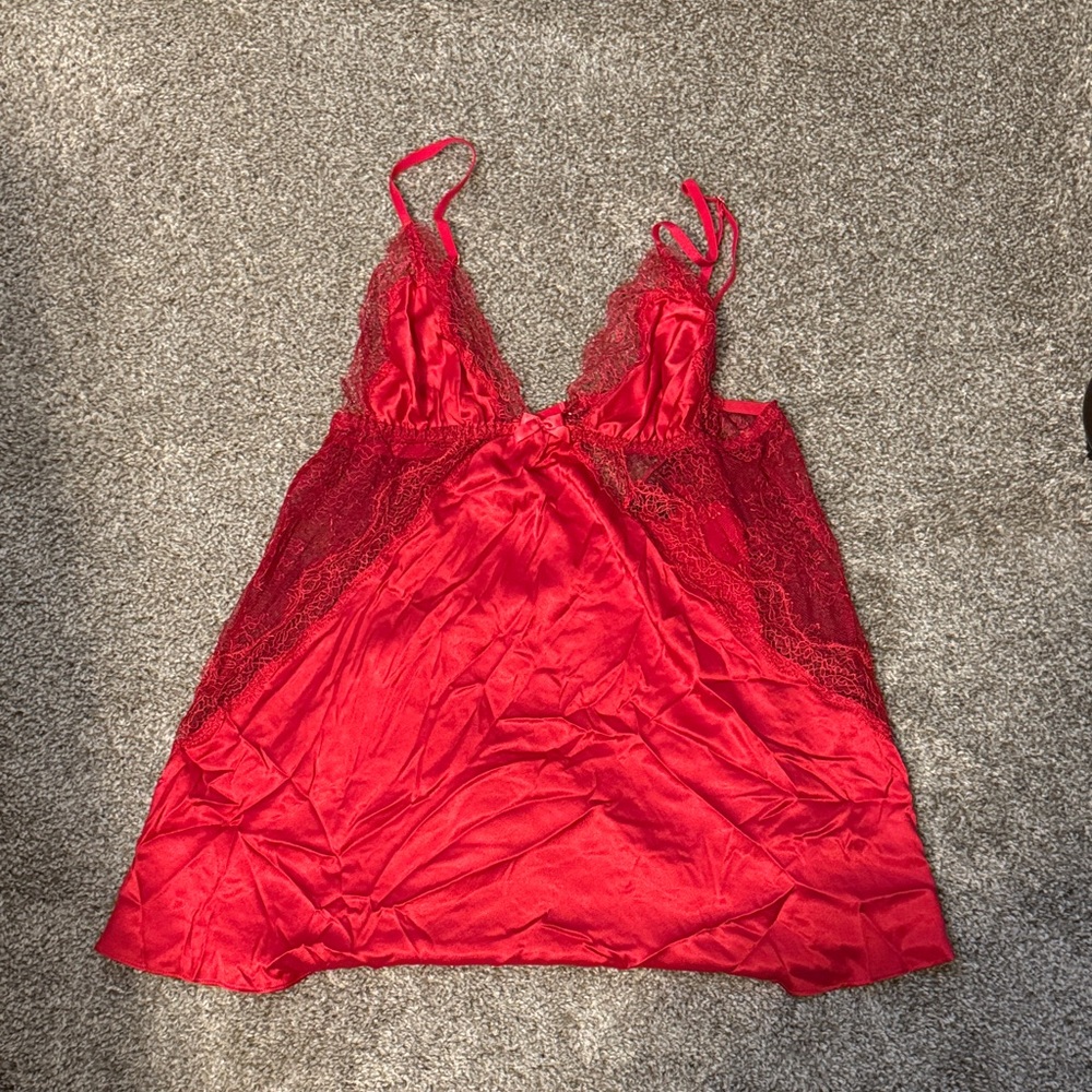 Victoria's Secret Red Satin Lace Chemise